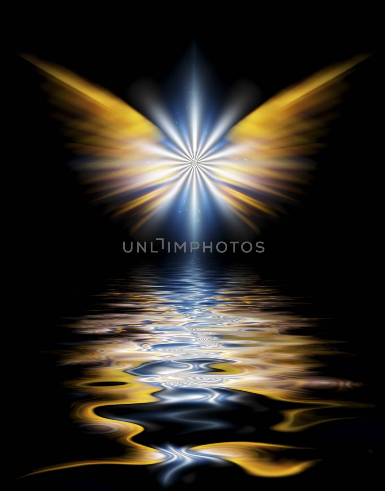 Shining angel wings above water surface