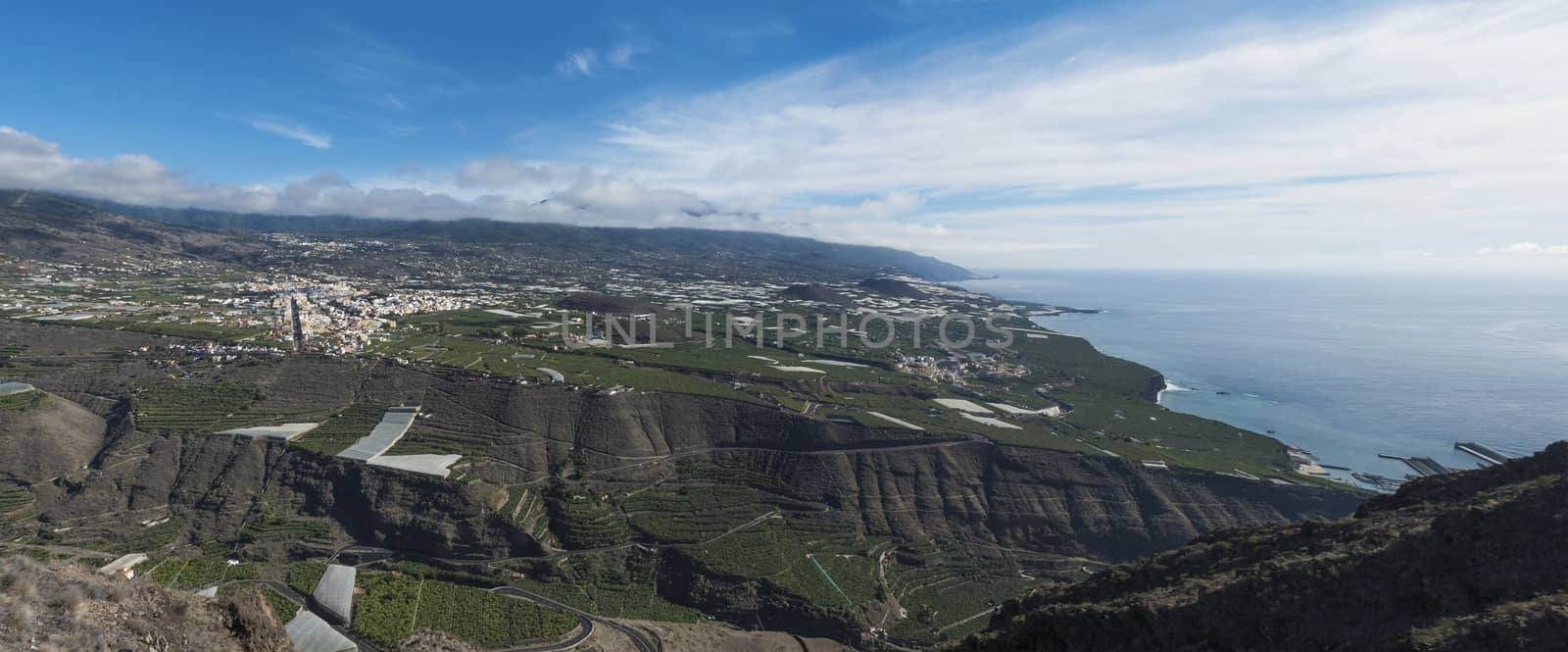 Wide panoramic view from Mirador el Time viewpoint on Los Llanos de Aridane and Aridane valley, La Palma, Canary Islands, Spain by Henkeova
