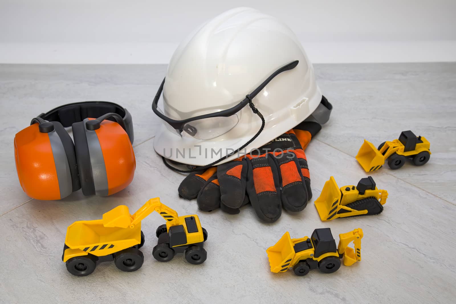 Dress up props for children playing construction worker.