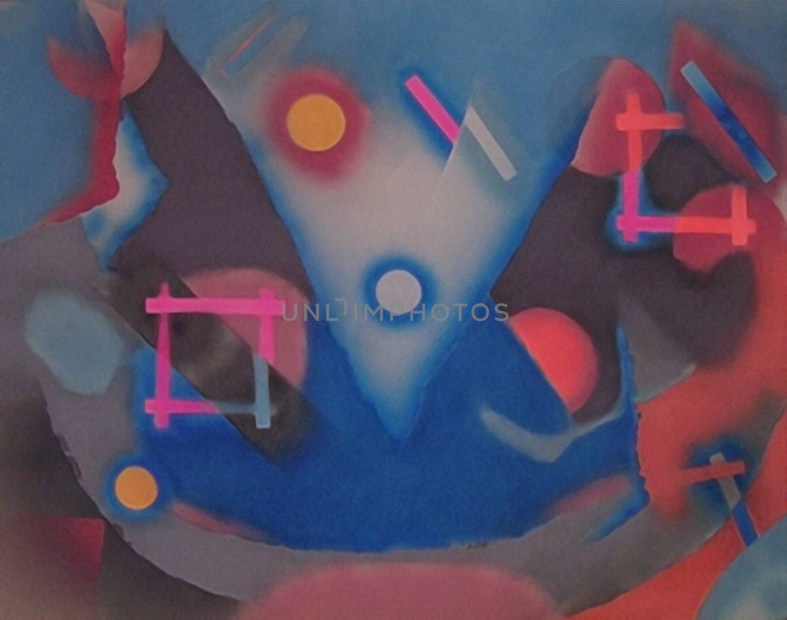 Abstract painting with geometric figures. 3D rendering