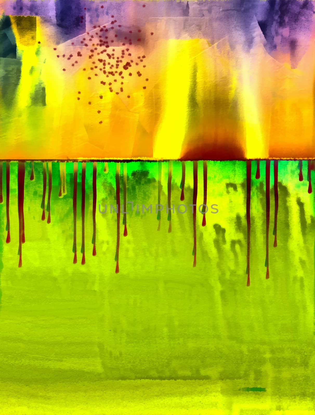 Vivid Abstract Painting. Paint drops. 3D rendering