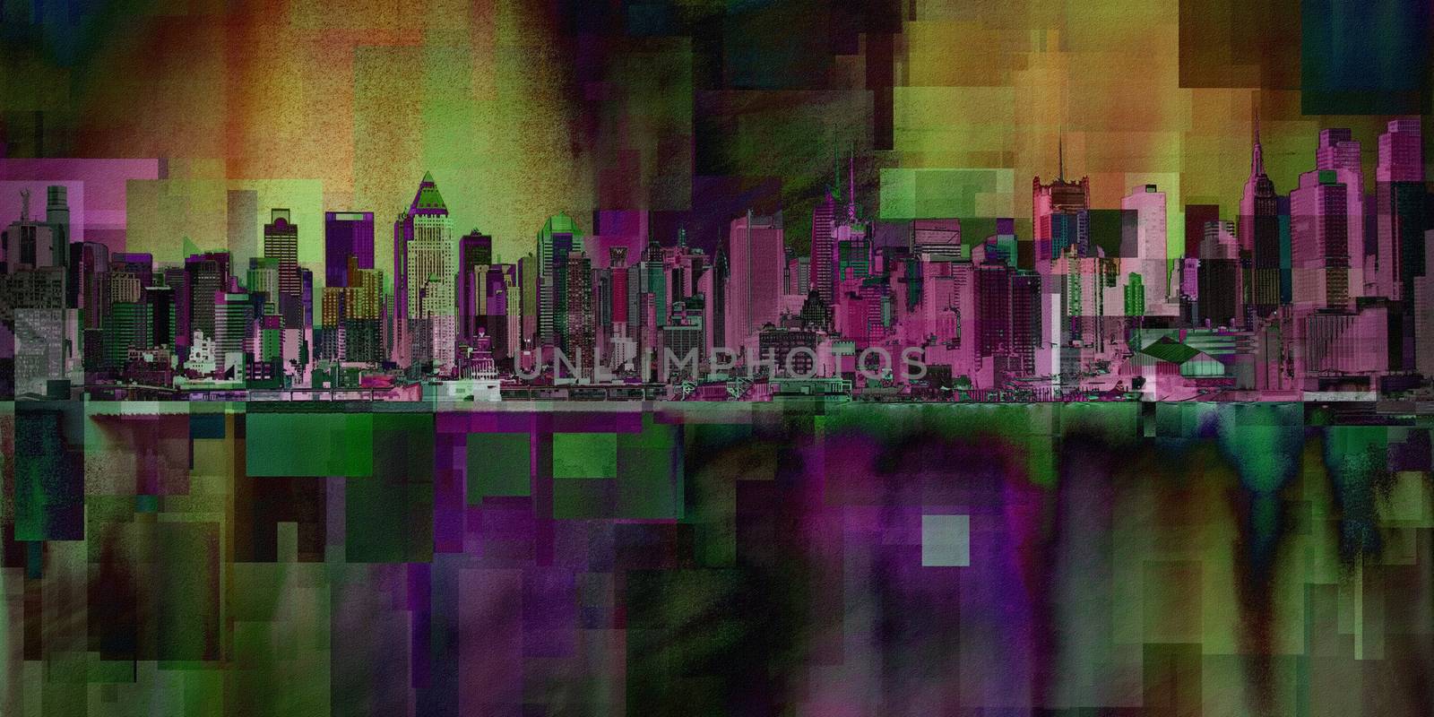 Modern art. New York cityscape. Manhattan. 3D rendering