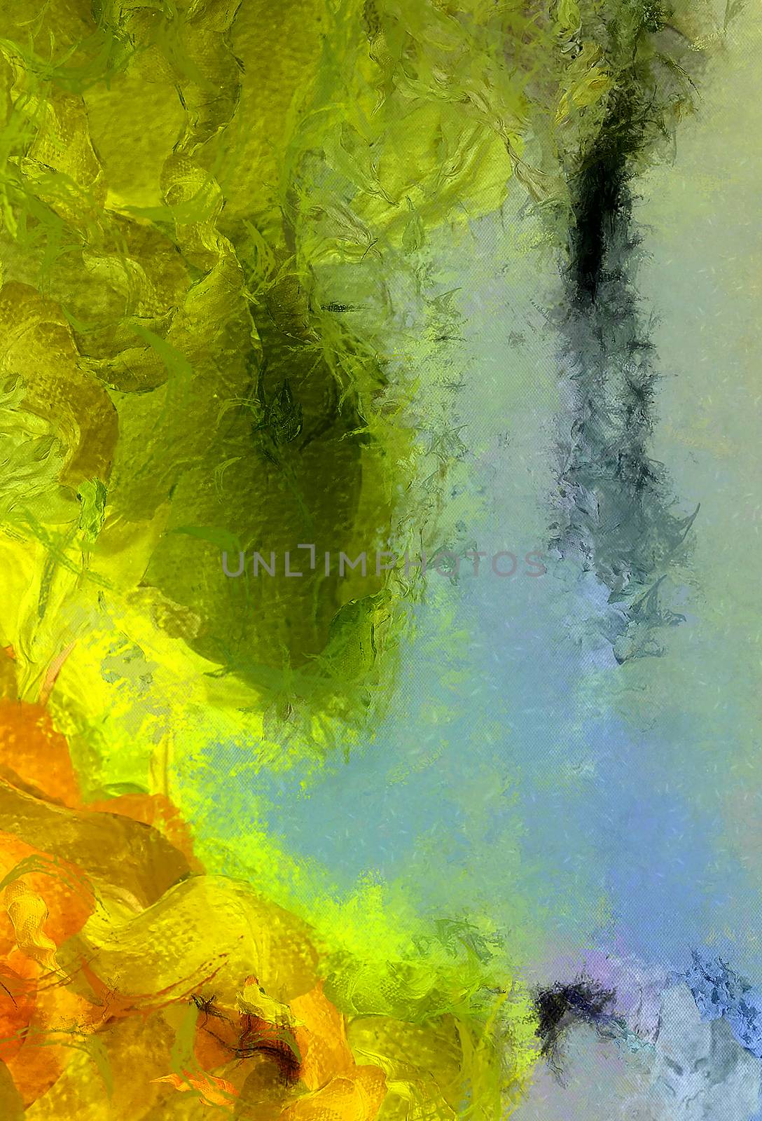 Colorful Abstract Yellow - Green Painting. 3D rendering