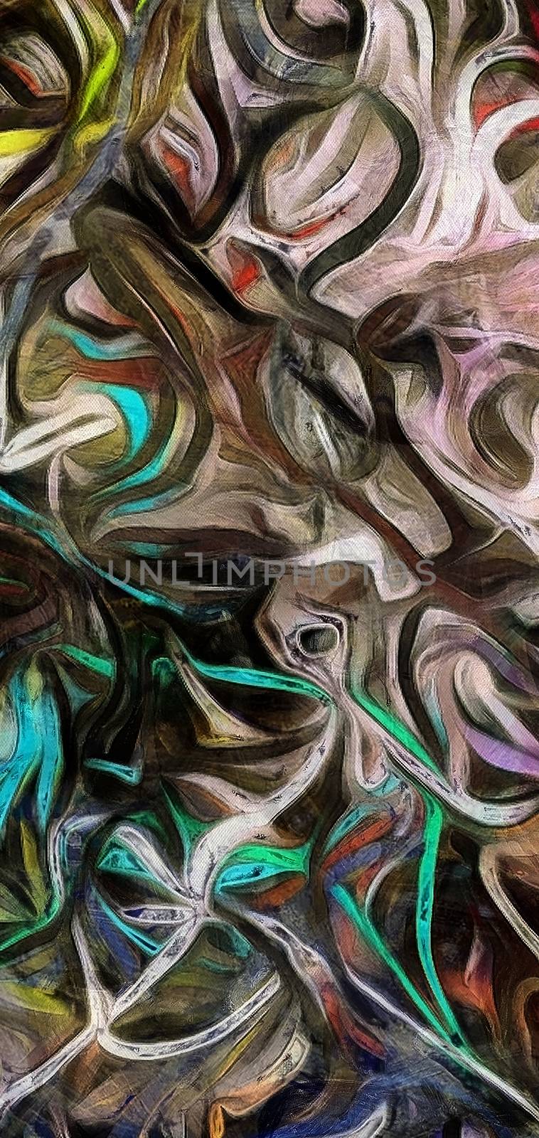 Fluid lines of color movement. Muted colors. 3D rendering.