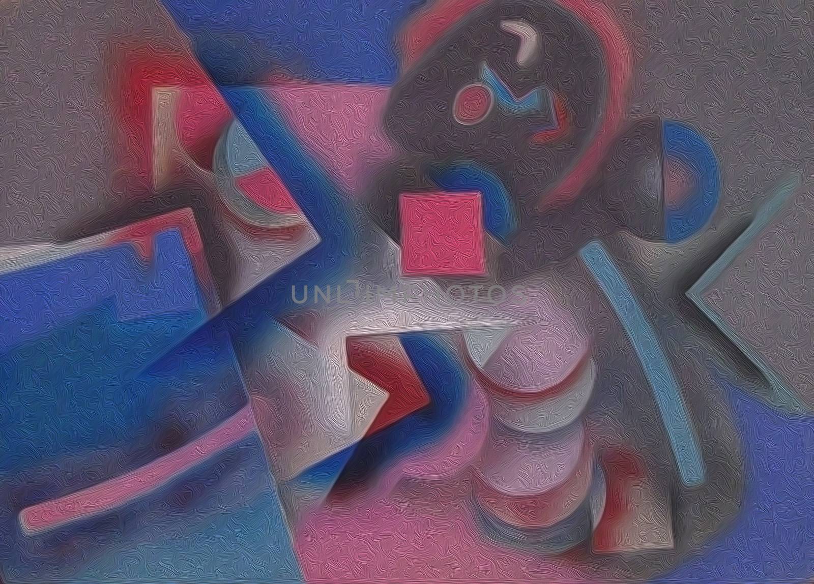 Abstract painting with geometric figures. 3D rendering