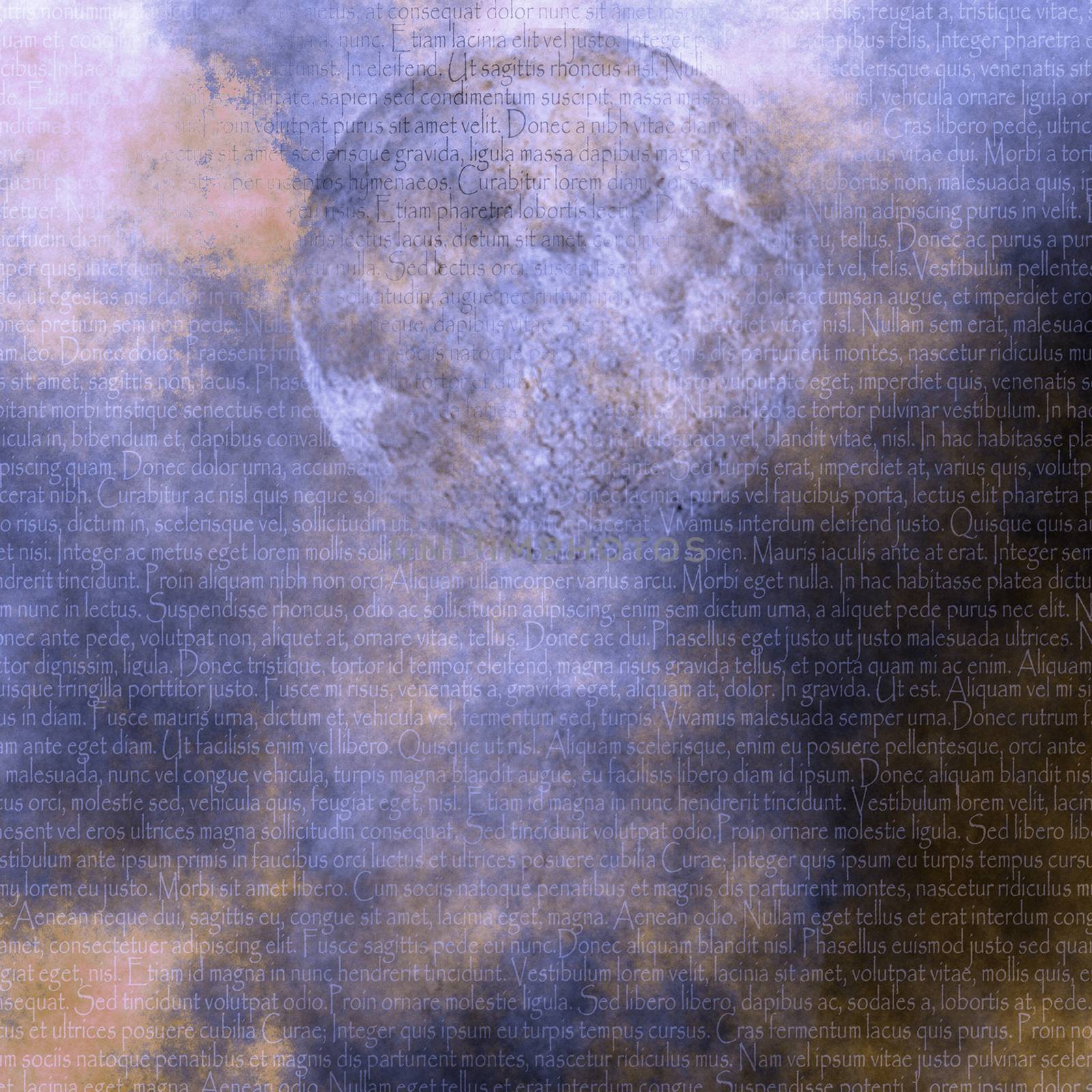 Surreal composition. Moon on latin text background