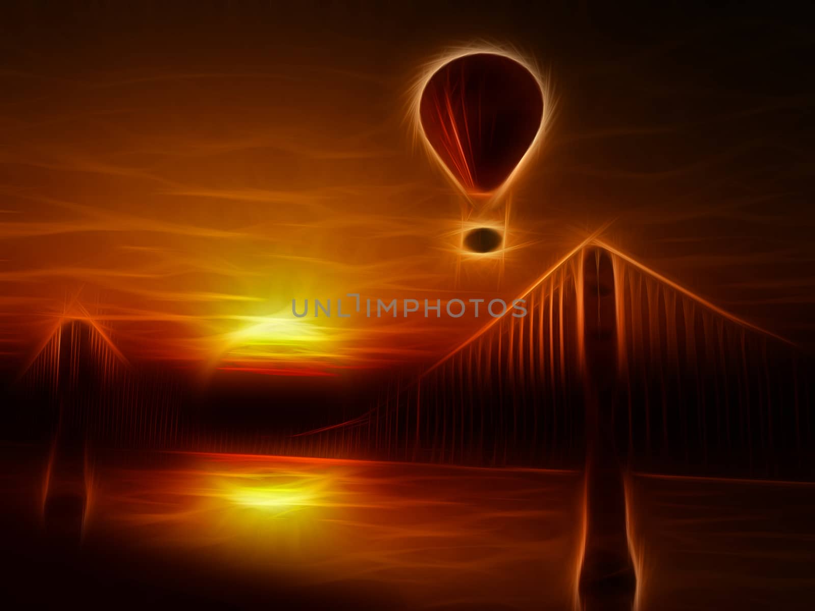 Hot Air Balloon and Golden Gate Bridge Illustration