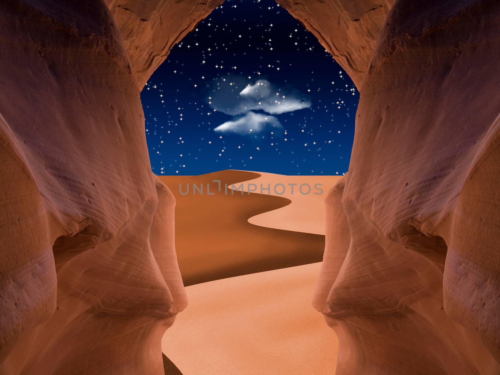 Desert dune seen from red cave