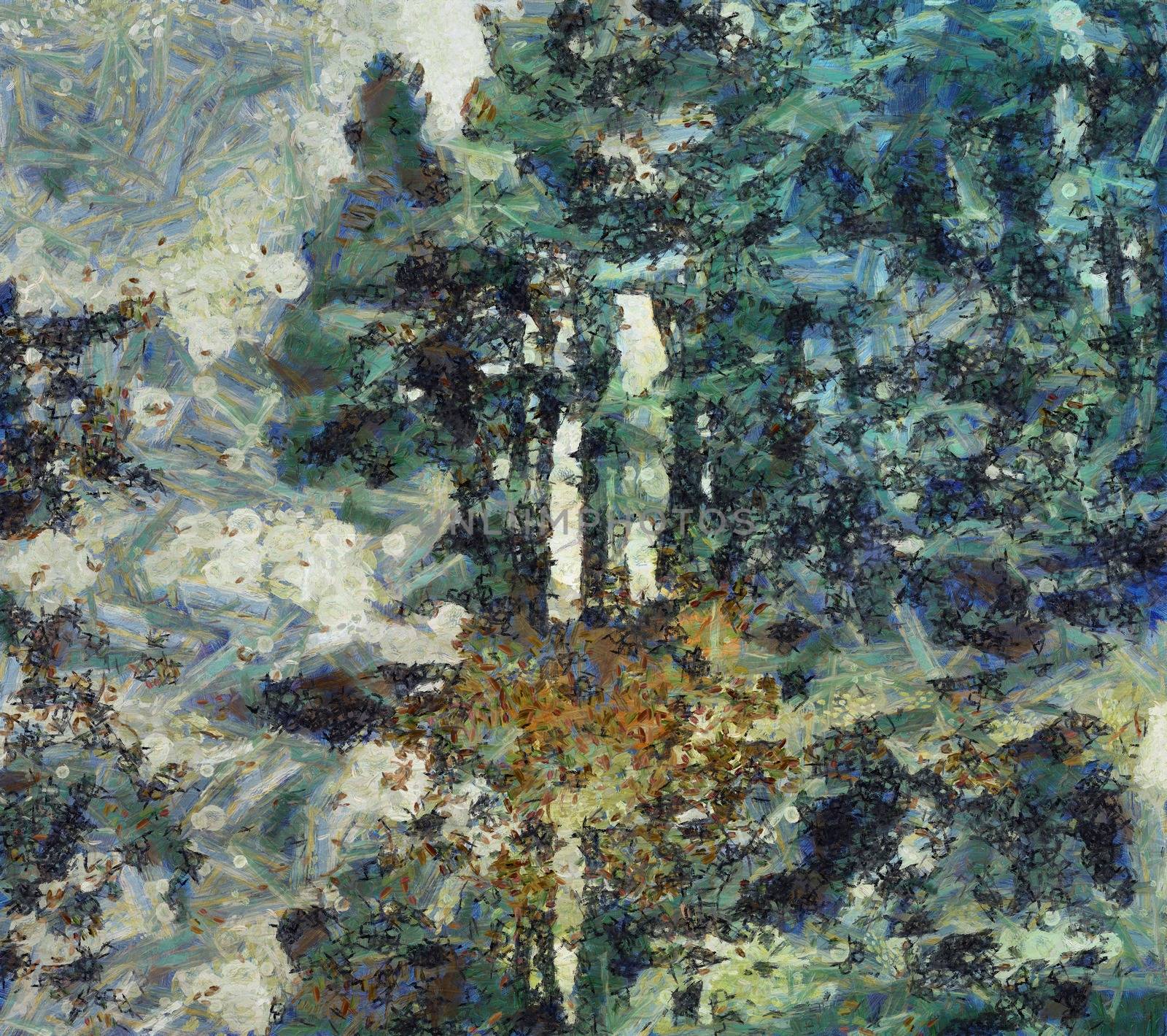 Impressionism modern. Forest in muted colors.