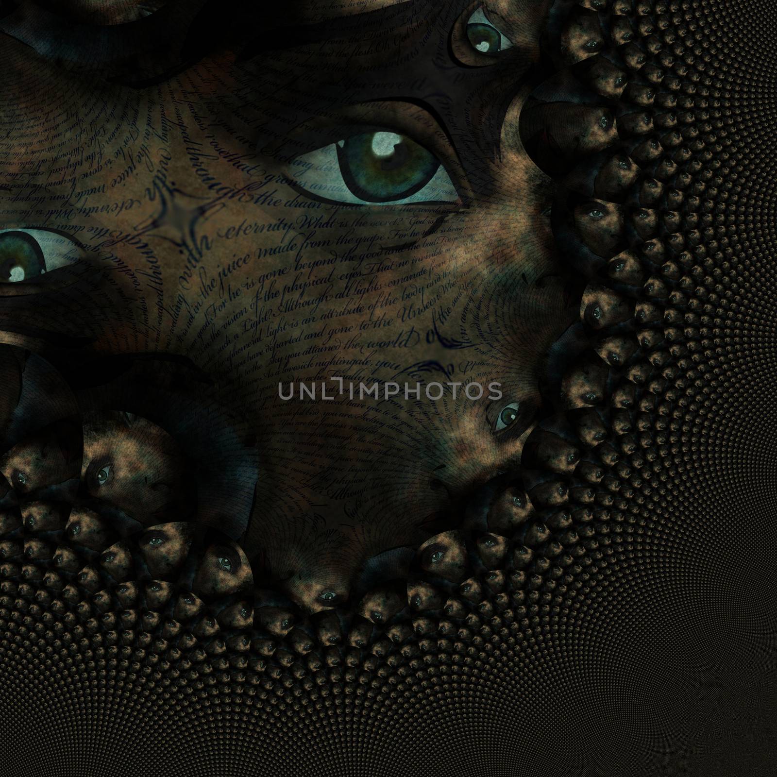 Green eyes and writings. Fractals