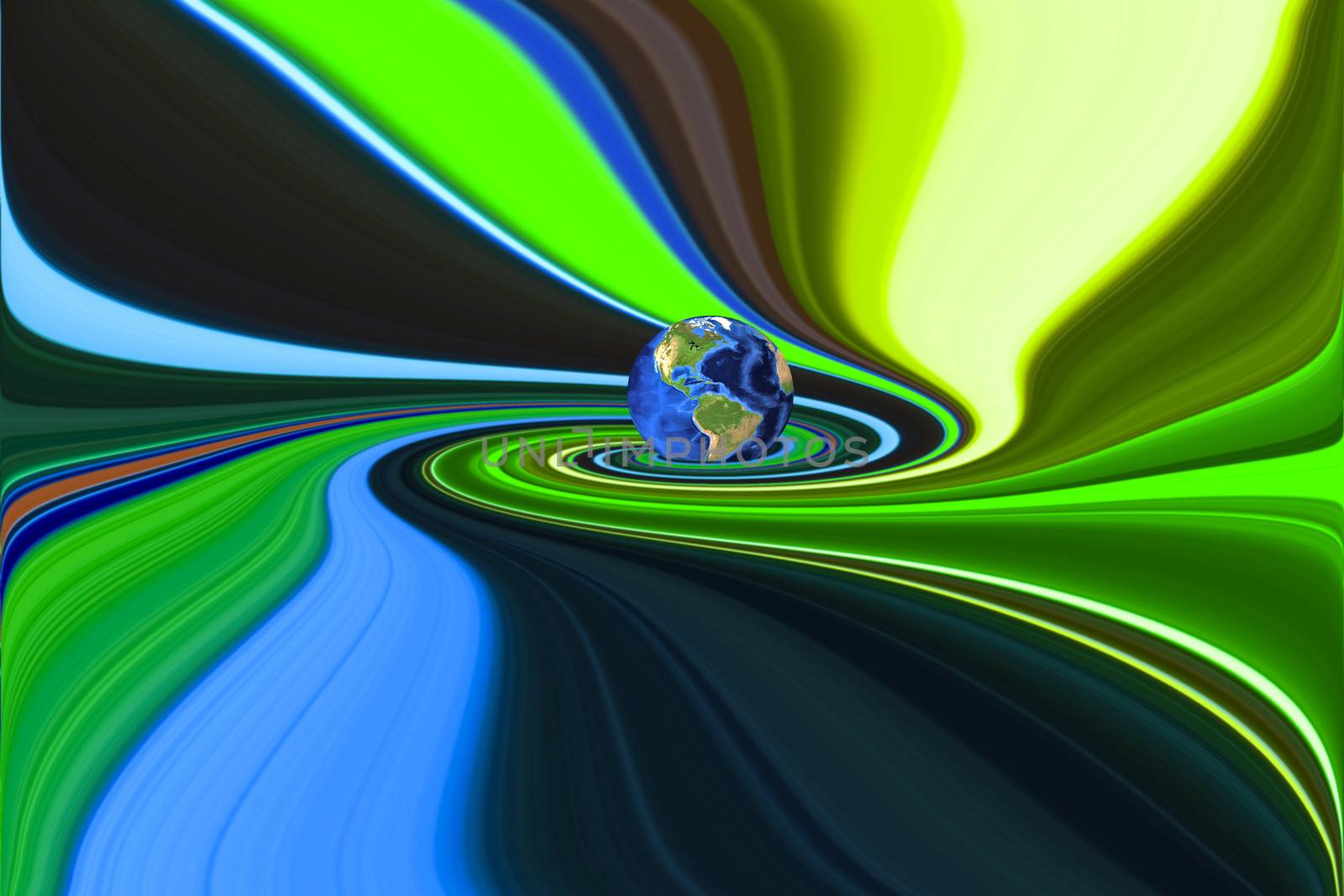 Planet Earth in swirling colorful background