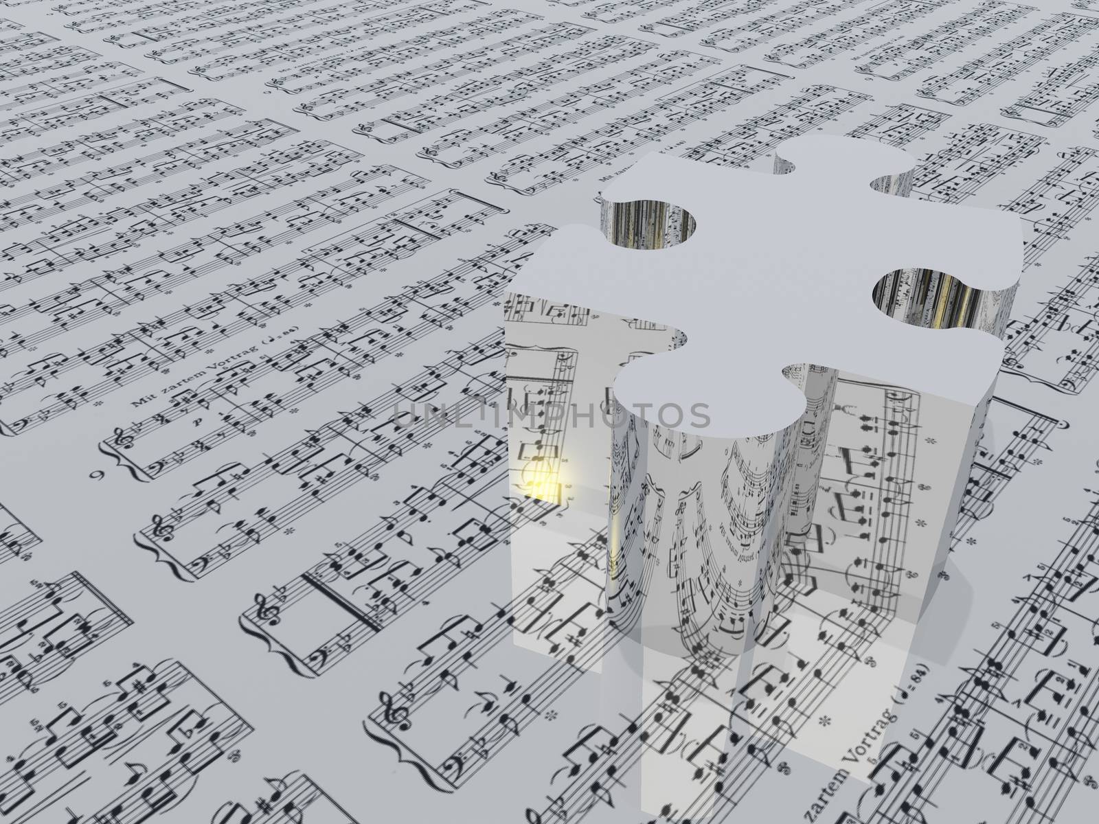  Puzzle piece and muic notation Sheet music is proviede with 3D  by applesstock