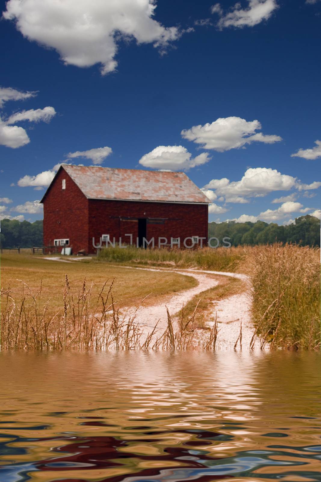 Barn and River by applesstock