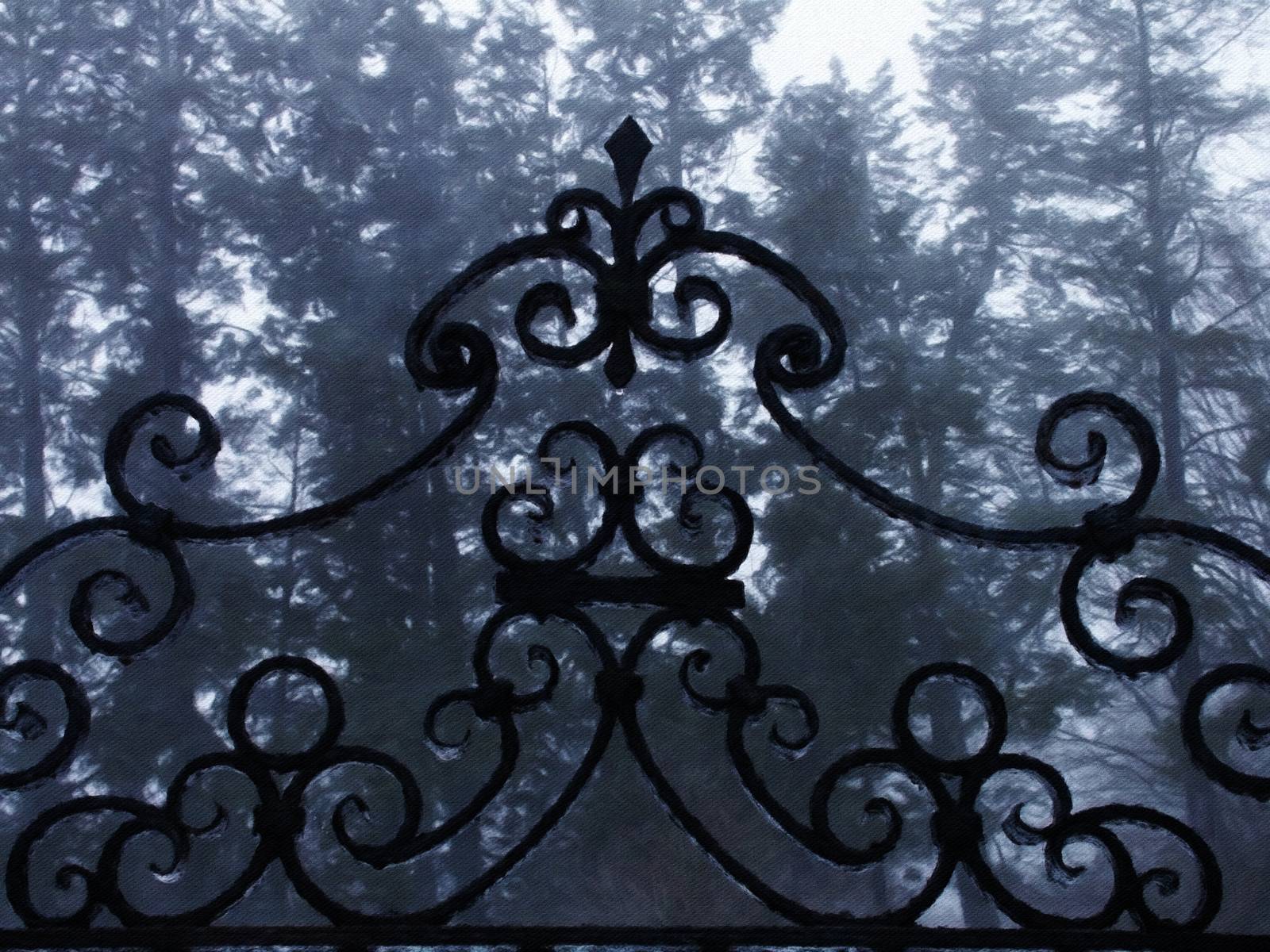 Old gate with wrought swirls ornament