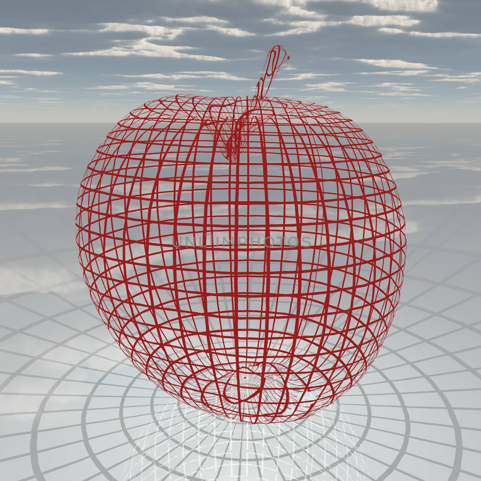 3D rendered Apple. Cloudy sky