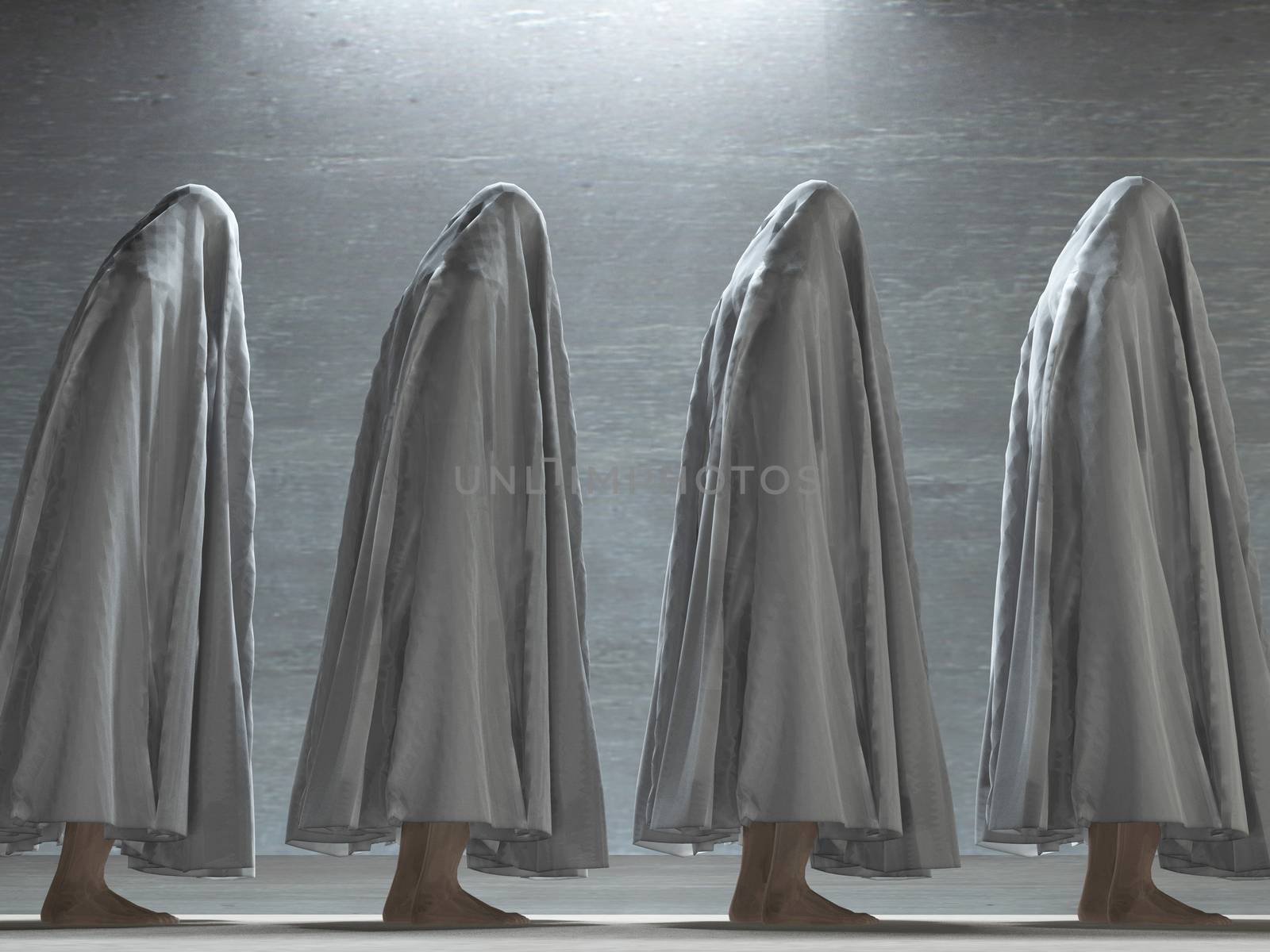 Human figures under cloth