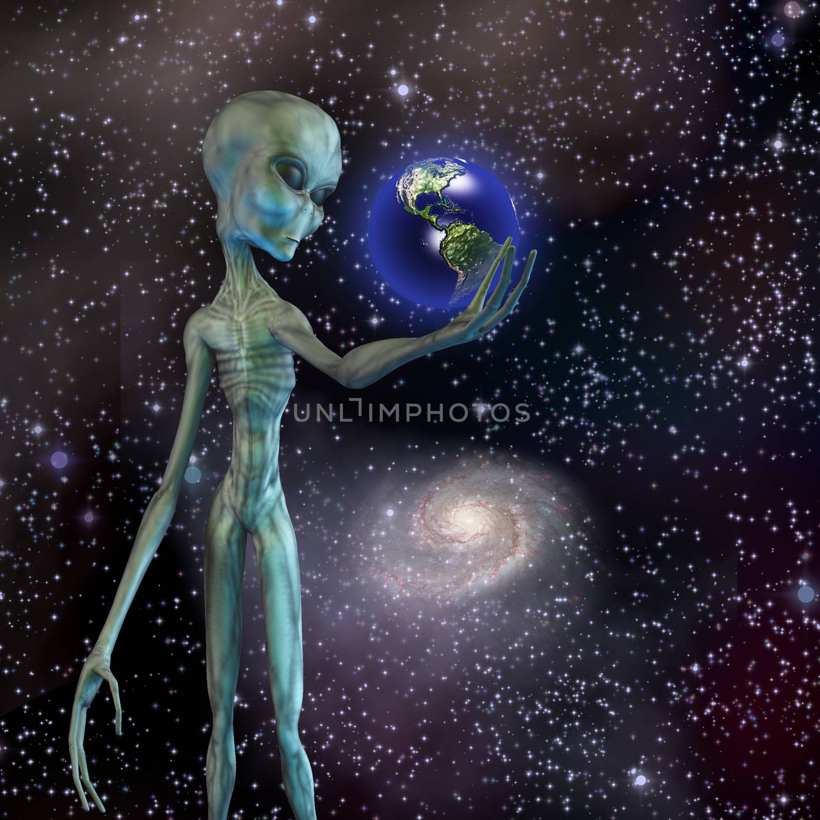 Alien being ponders earth