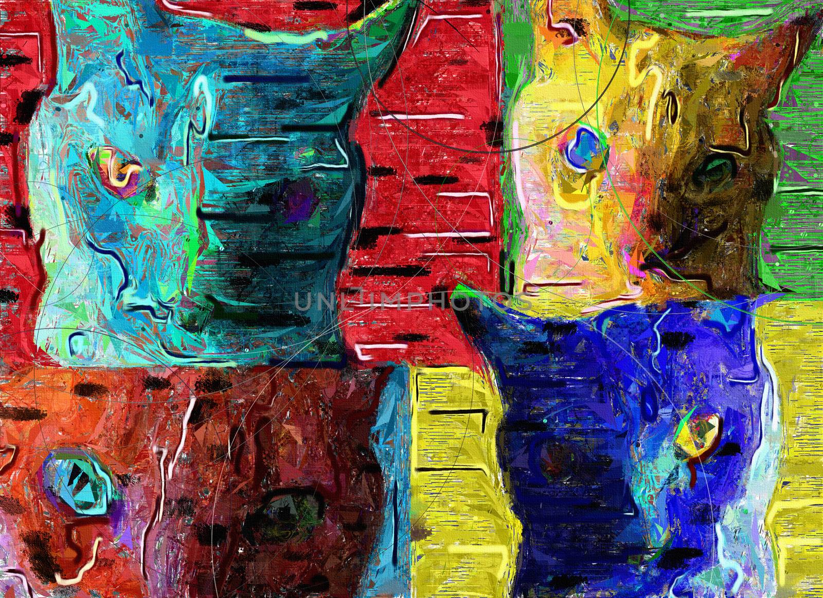 Abstract painting. Colorful cats.