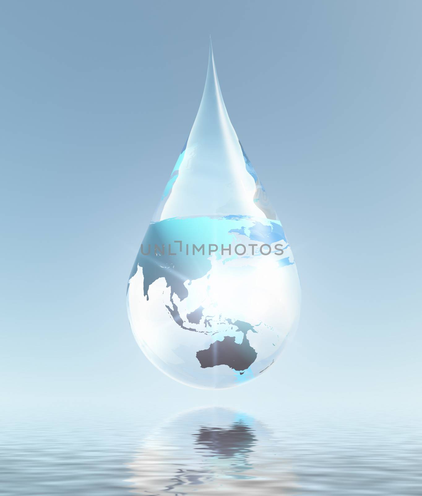 Eco composition. Planet Earth in drop of water