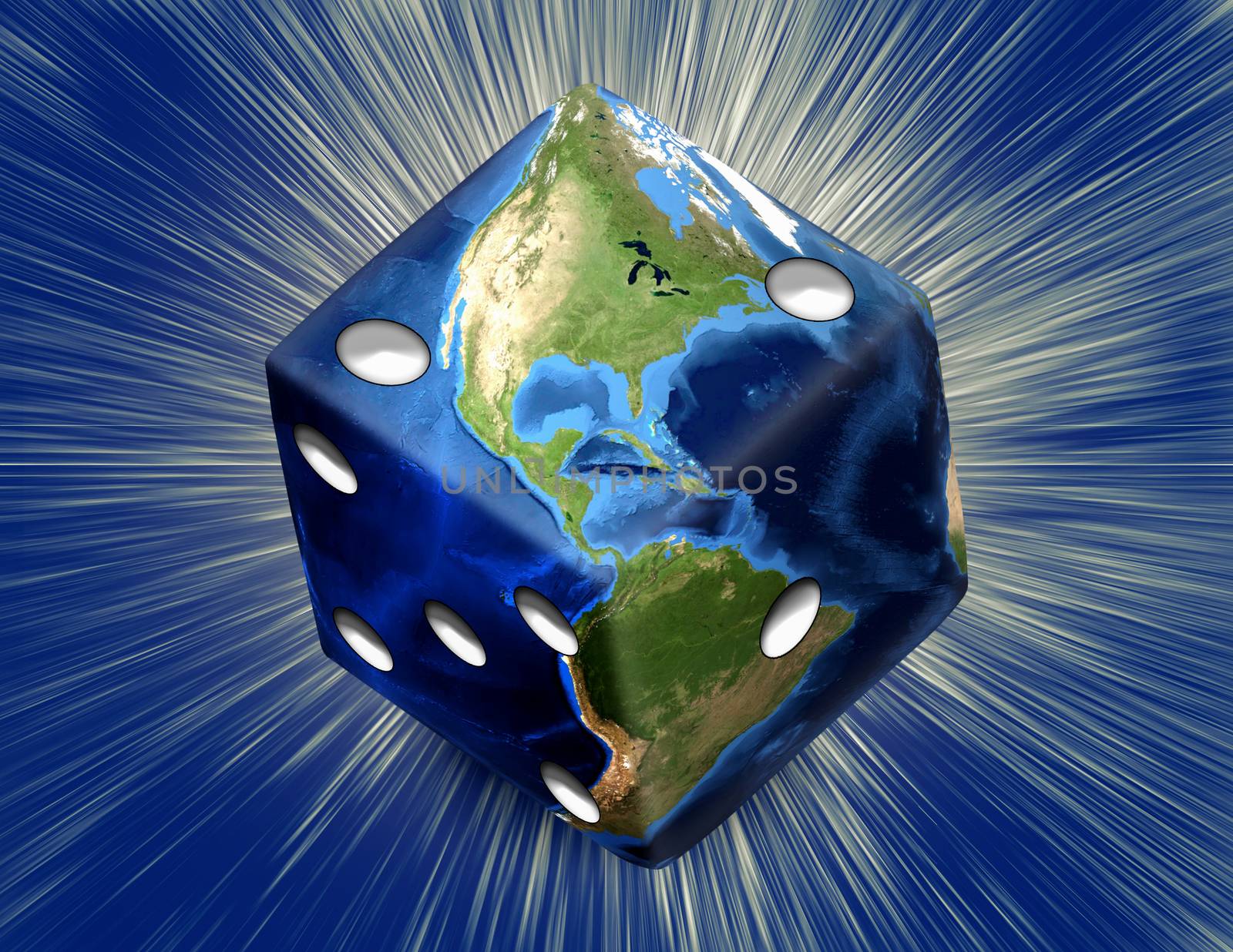 Global Gamble Earth in shape of dice with burst