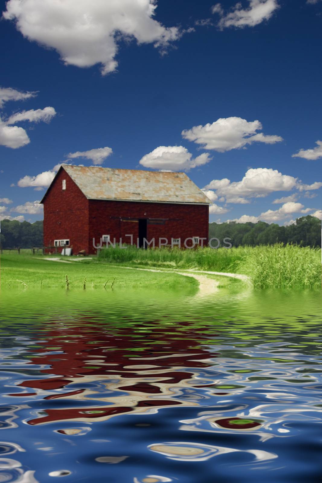 Barn and River by applesstock