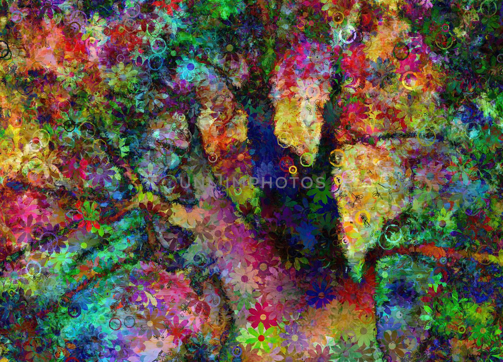 Colorful Abstract Tree with Flowers Pattern. 3D rendering.