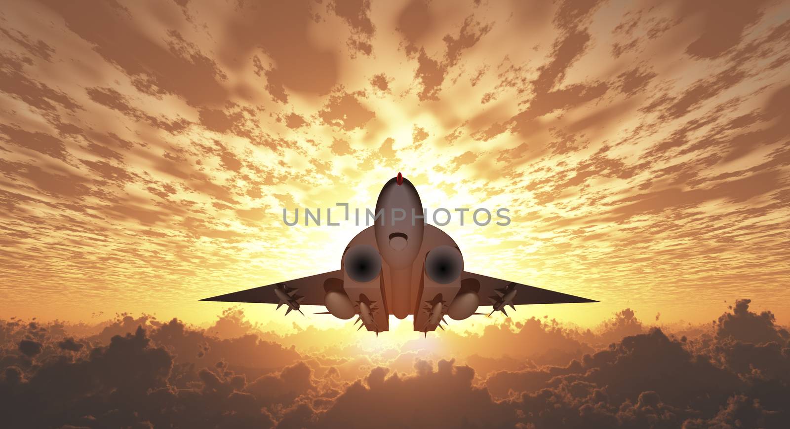 Military Jet  in Flight Sunrise or Sunset