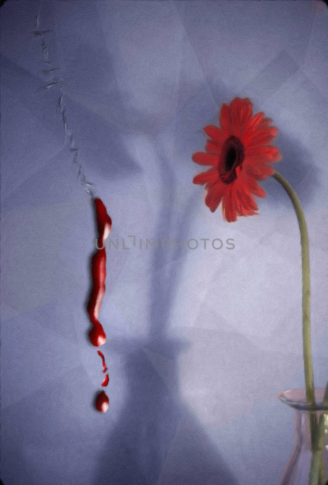 Red flower in glass vase