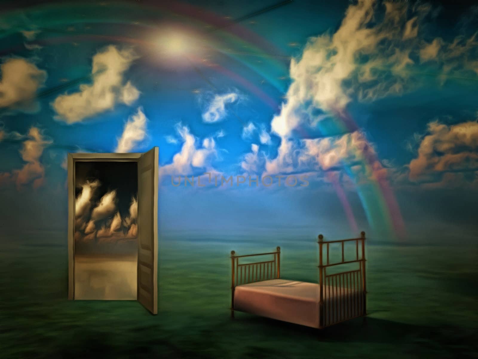 Door and rainbow. Dream by applesstock
