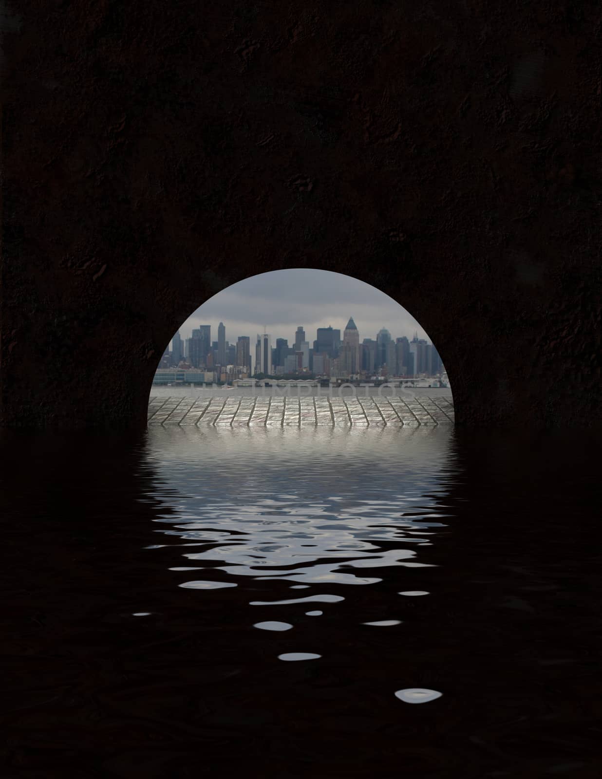 City seen from tunnel opening by applesstock