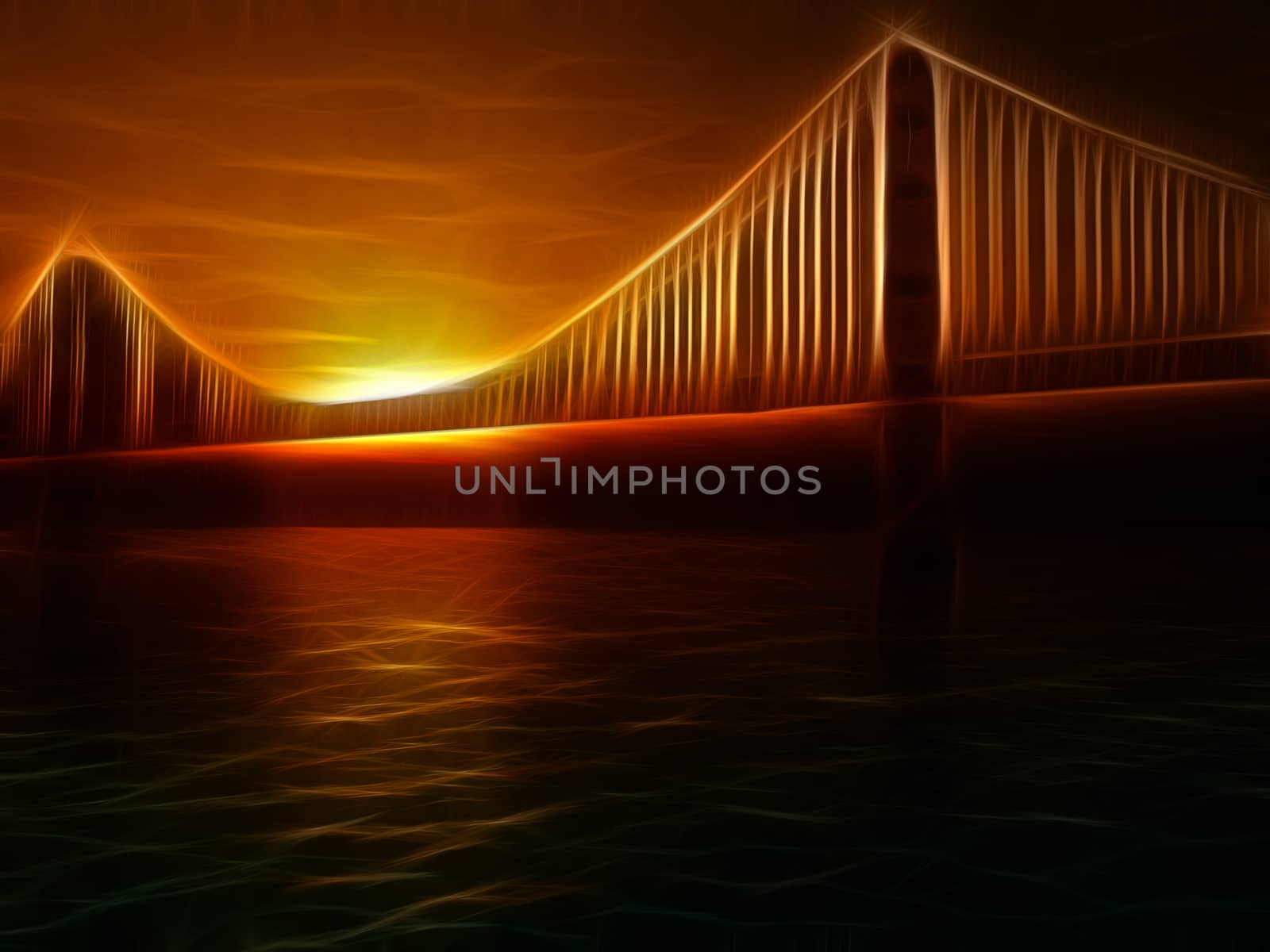 Golden Gate Bridge Painterly Illustration. Vivid Sunset