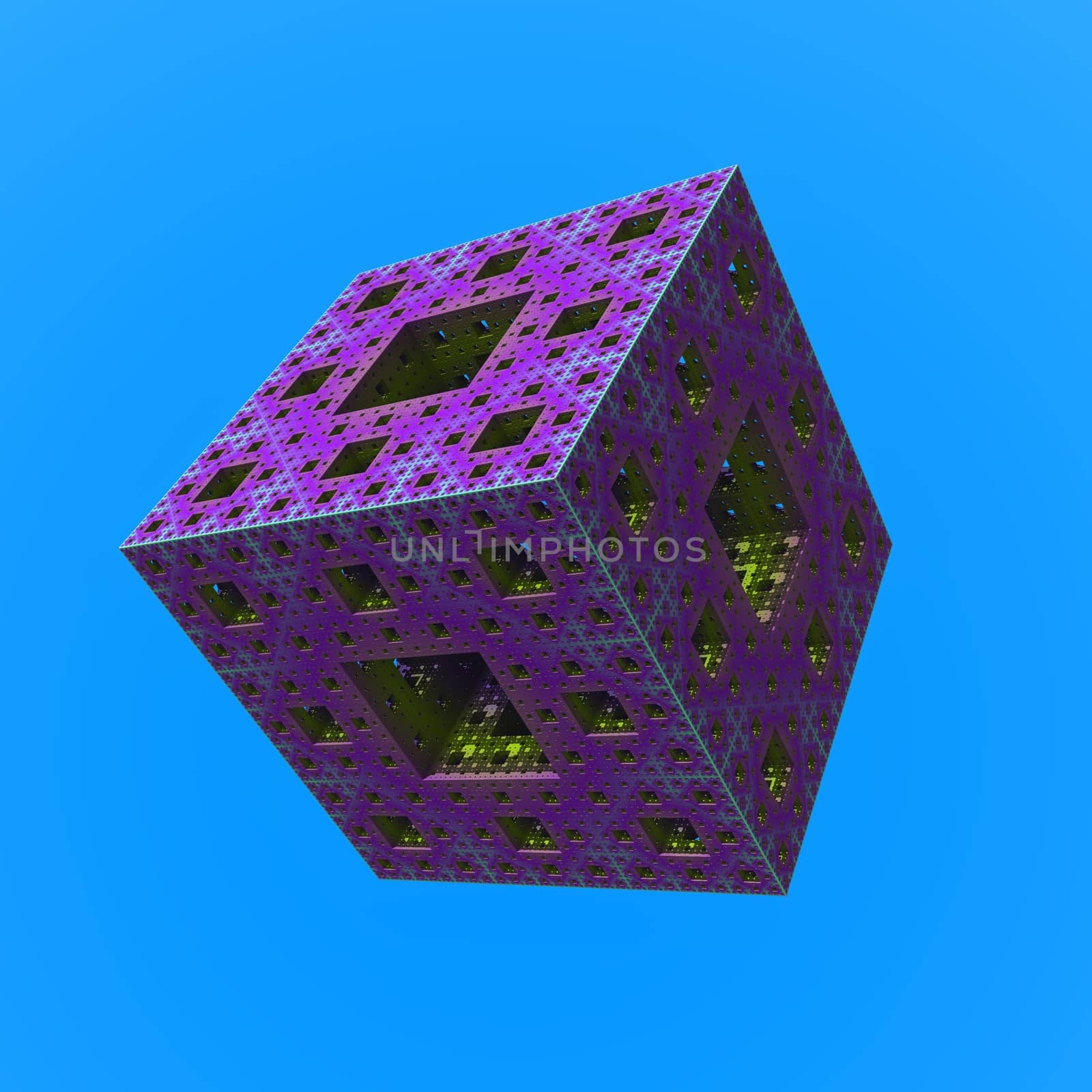 3d rendering. Cube with tech patterns.