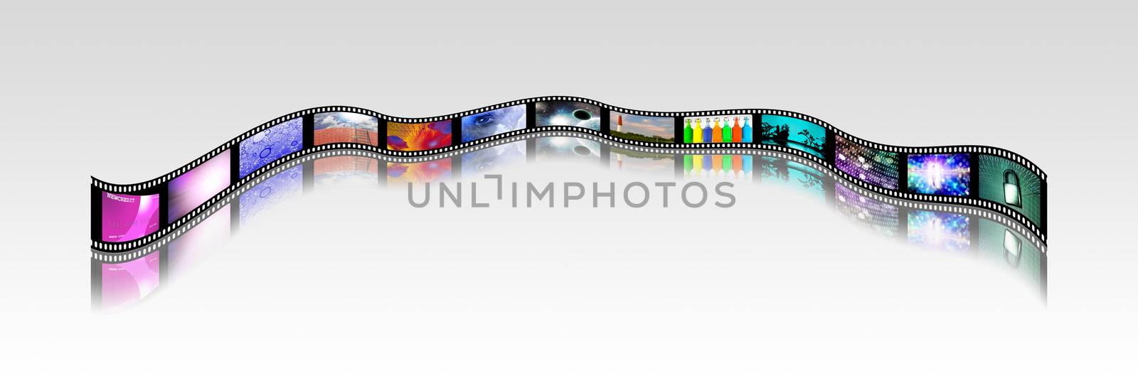 Film strip of surreal and abstract footage. 3D rendering