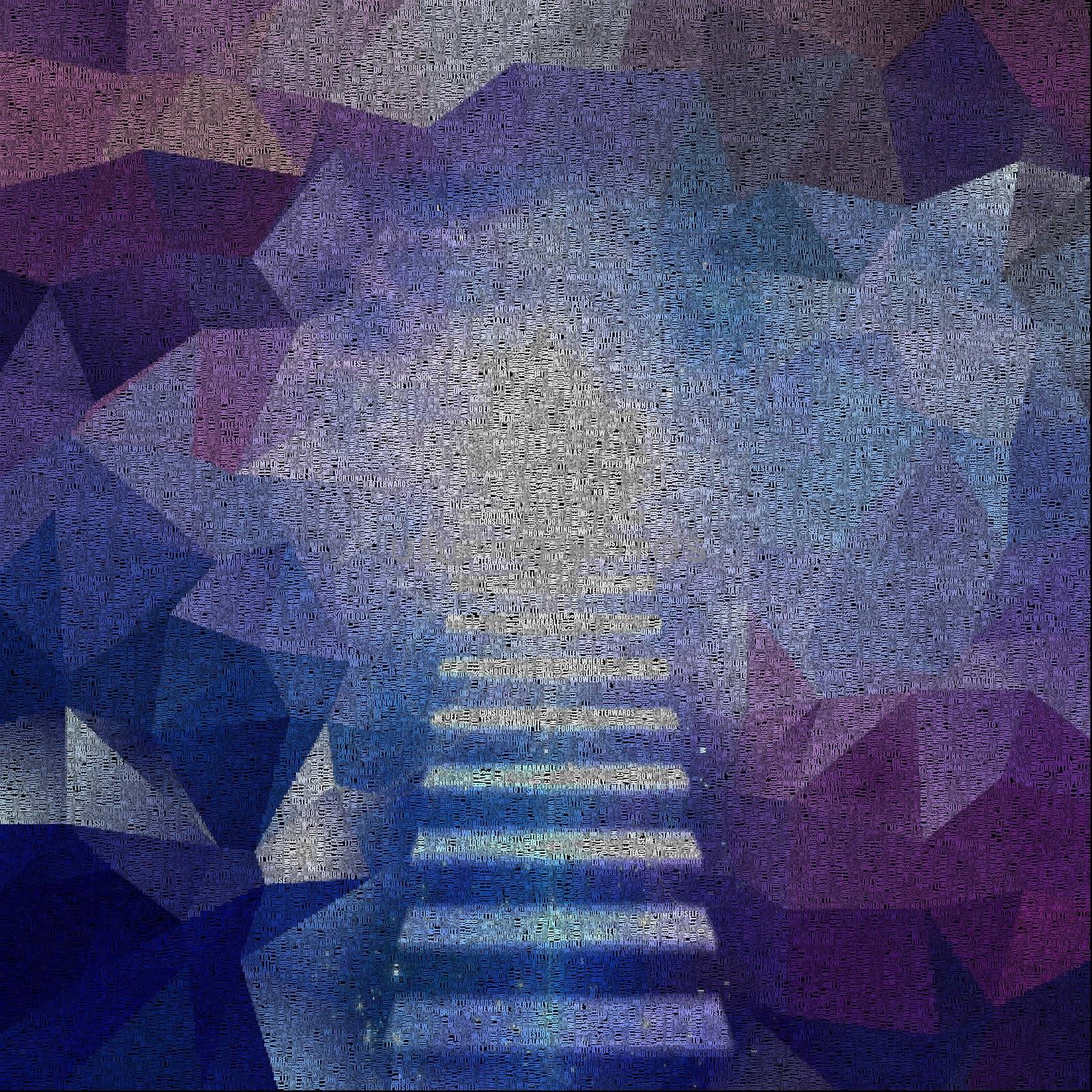 Abstract geometric shapes. Stairway and light. Image composed entirely of words