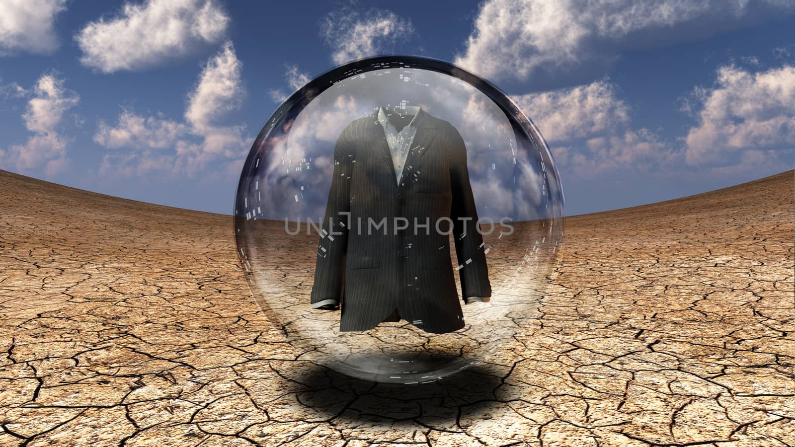 Surrealism. Suit in bubble.