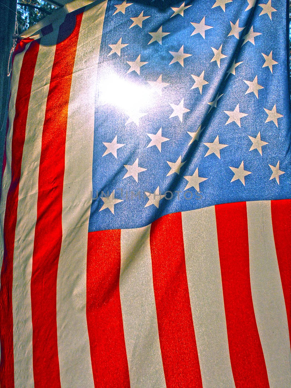 Sunbeam seen through USA National Flag