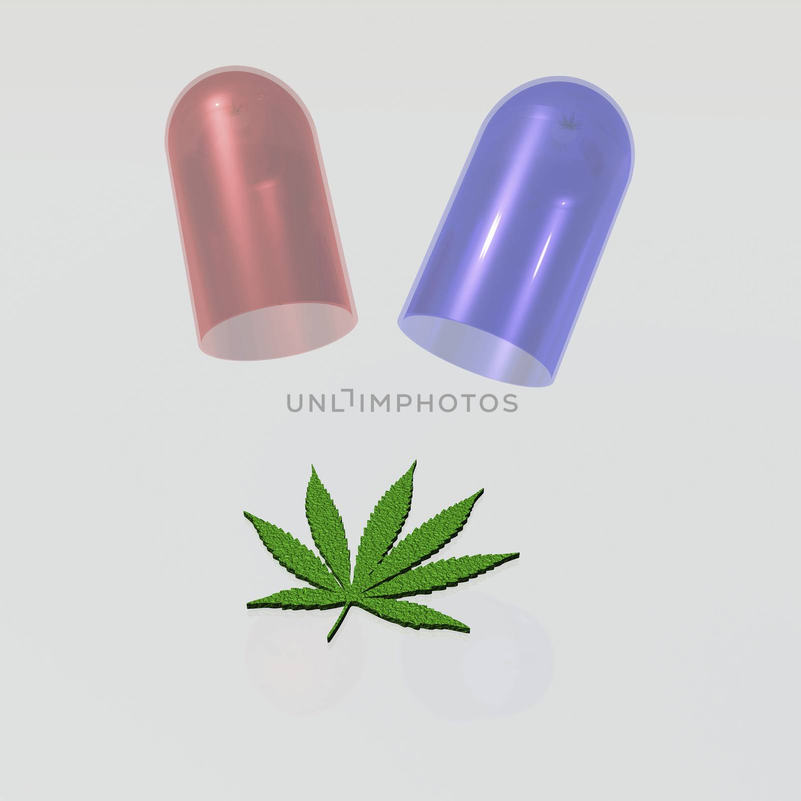 Capsule opened with Marijuana leaf by applesstock