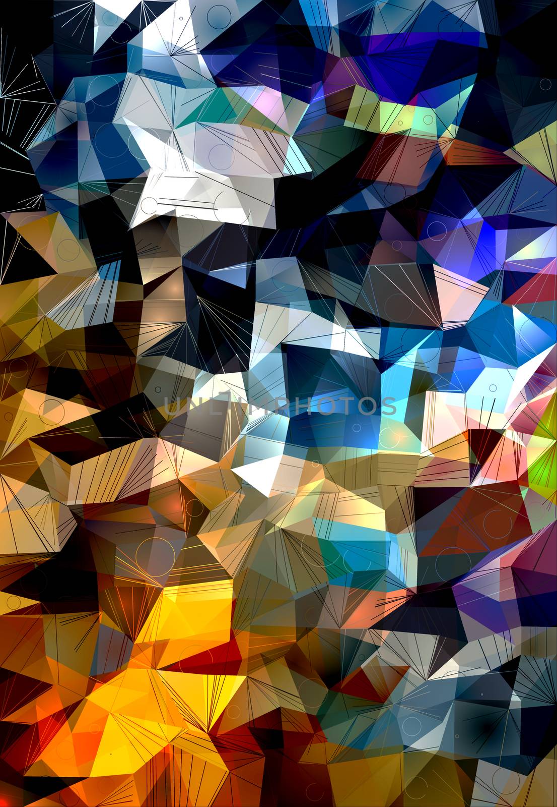 Multicolored polygonal pattern. 3D rendering
