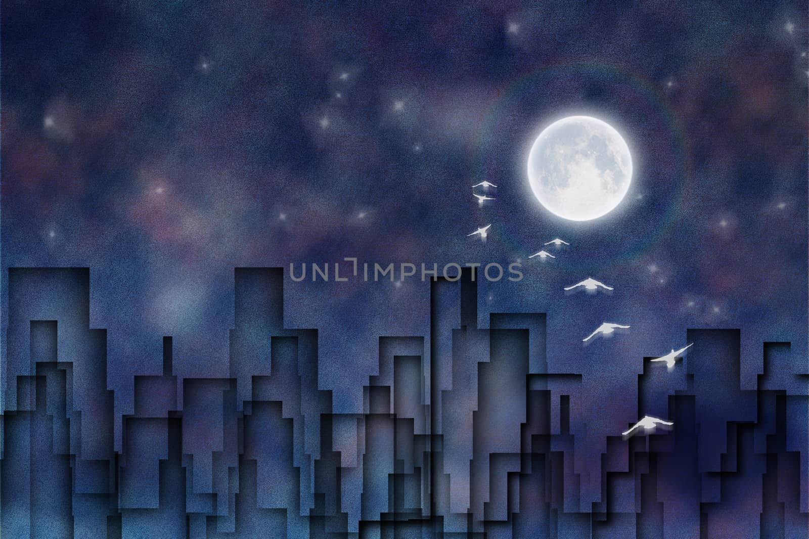 Night city silhouettes. 3D rendering