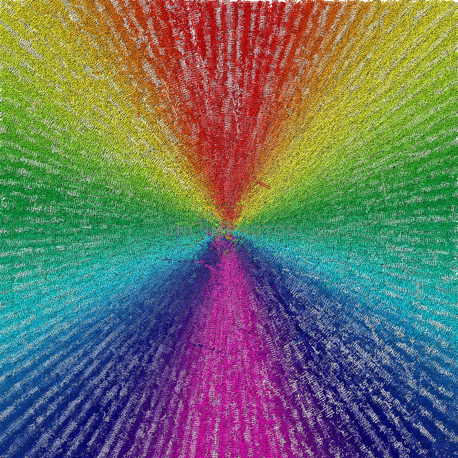 Rays in colors of rainbow with text.