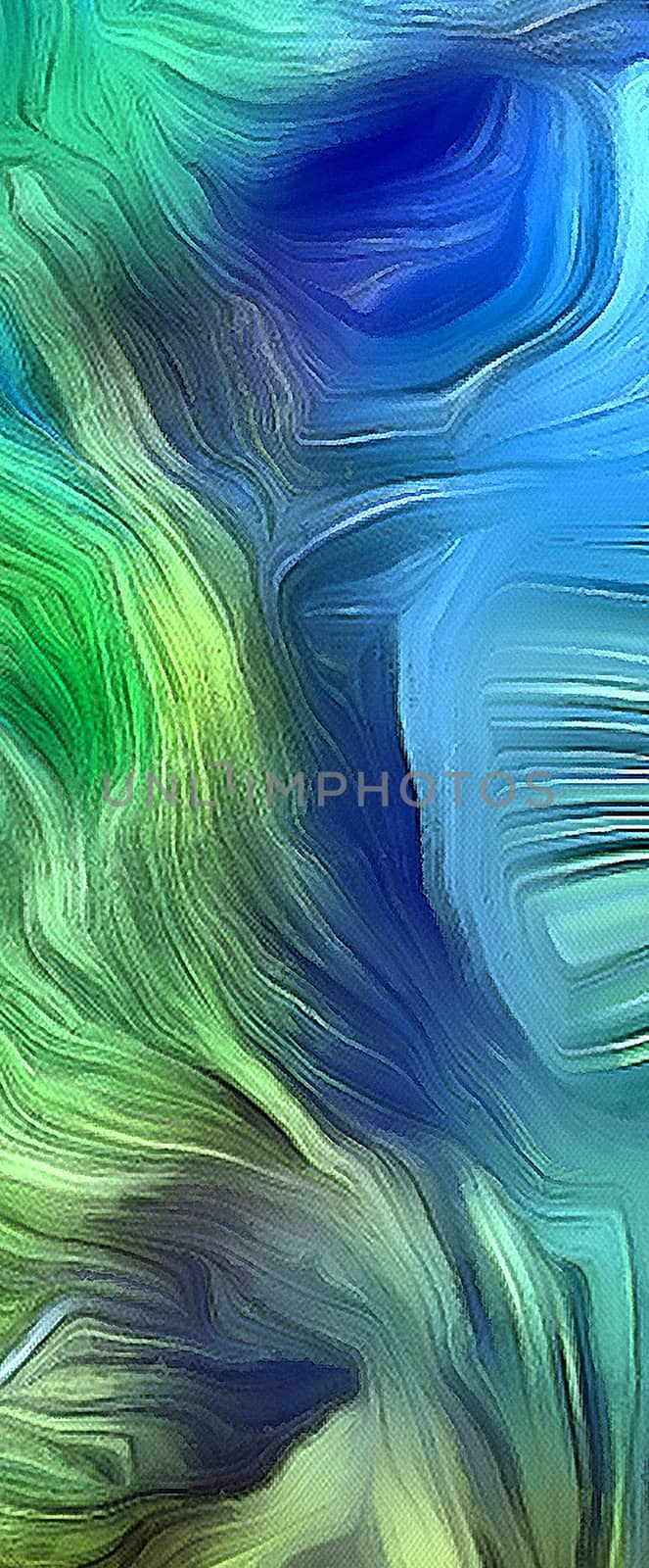 Fluid lines of color movement. Green is a main color. 3D rendering.