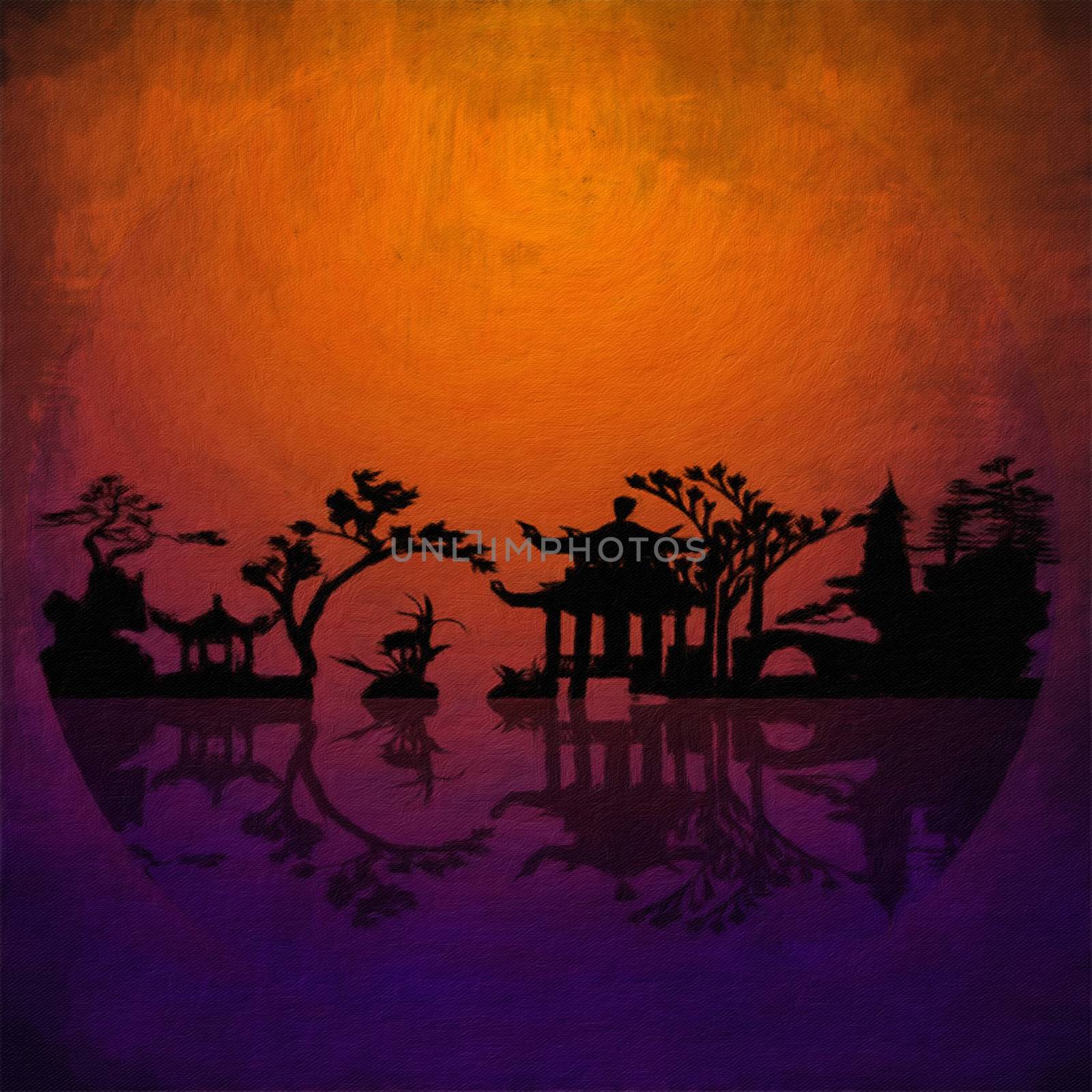 Asia Landscape Silhouettes by applesstock
