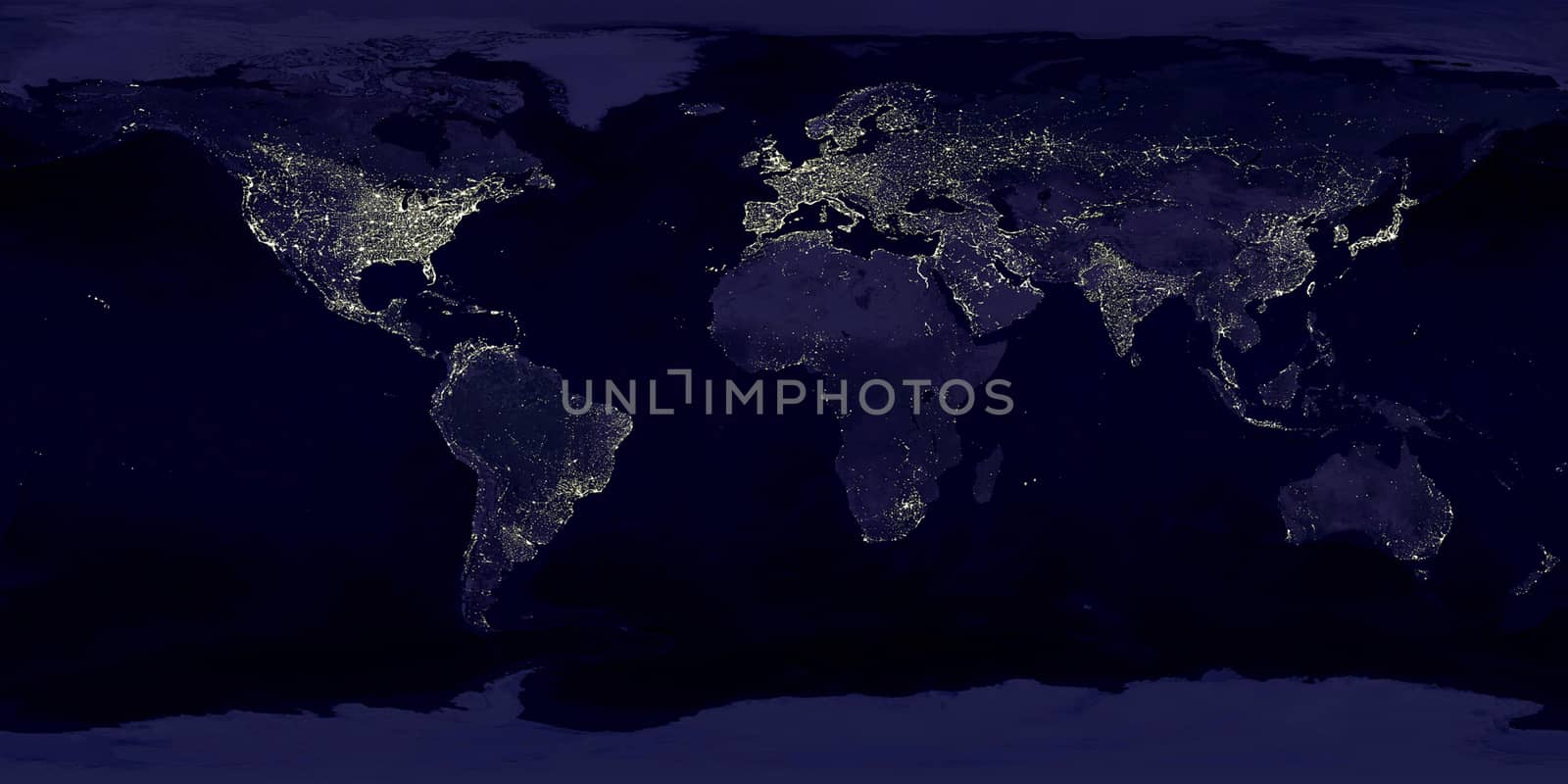 Night Earth view from space. 3D rendering