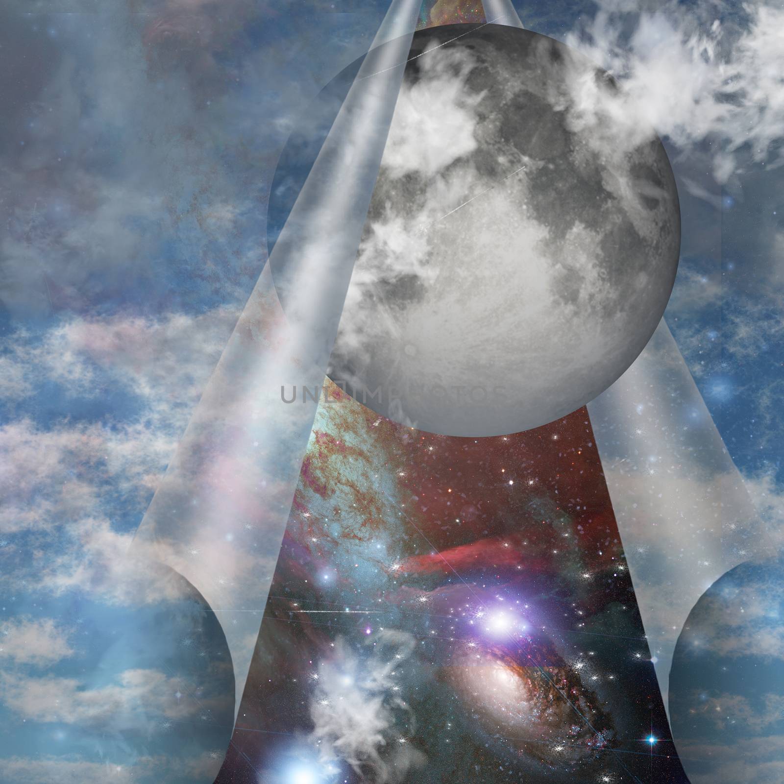 Revealing Moon Sky Curtain. 3D rendering