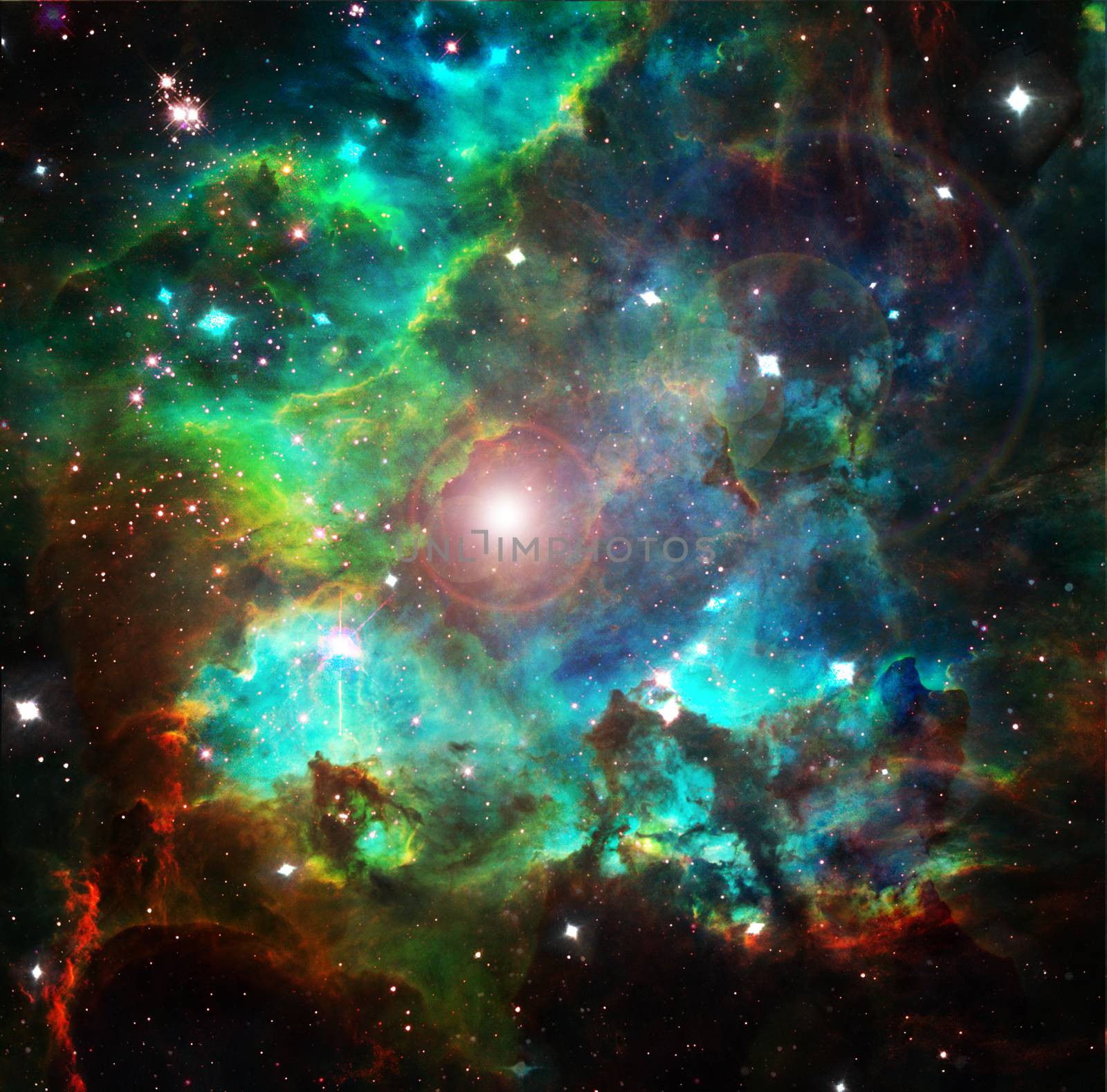 Nebulae, stars, galaxies. Vivid colors. 3D rendering. Some elements provided courtesy of NASA
