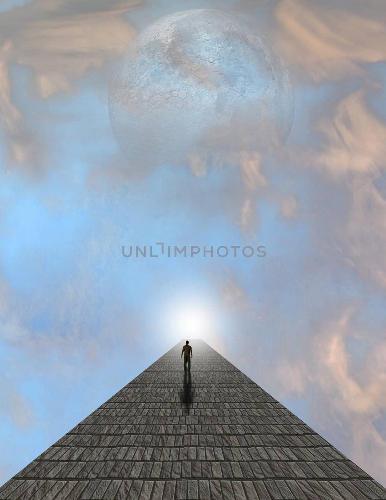 Man atop stone in clouds