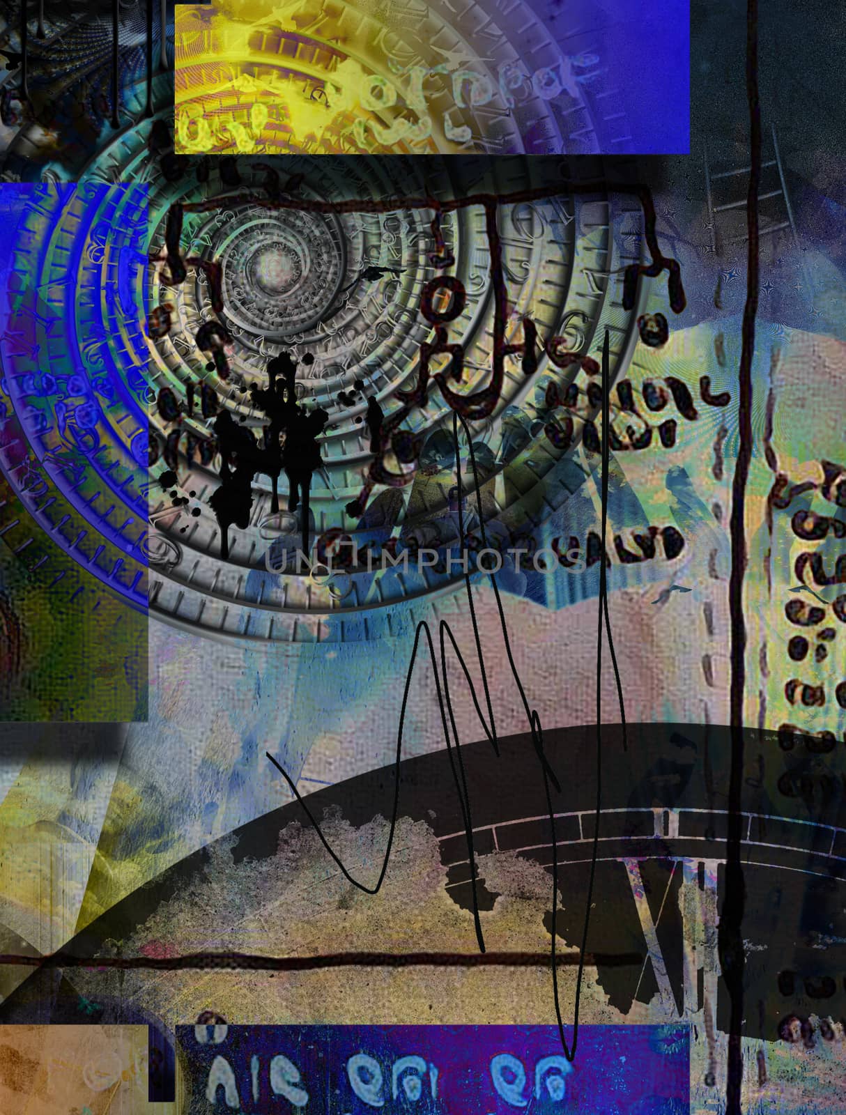 Abstract composition. Time vortex and ancient scripts
