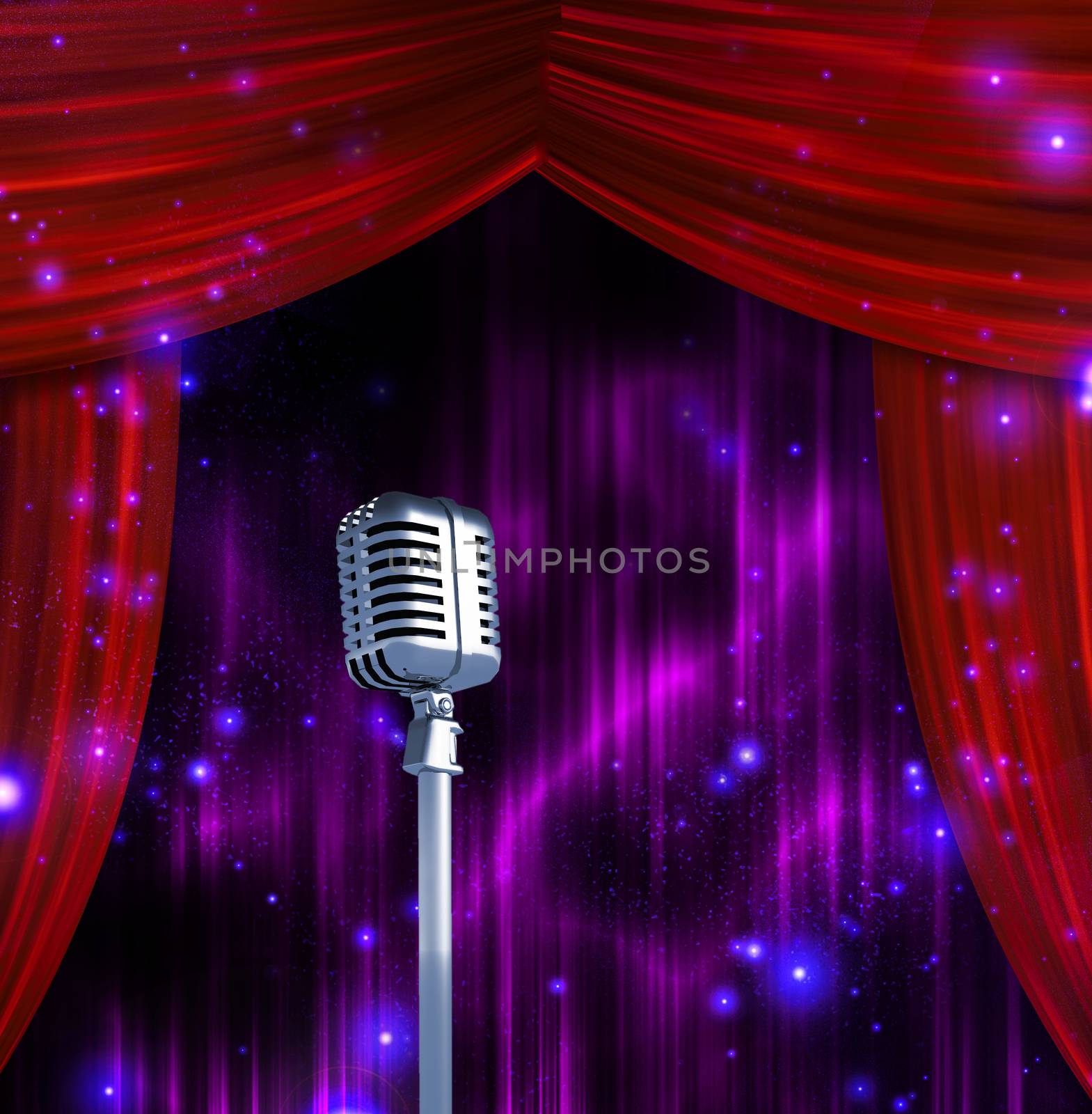 Classic Microphone with Colorful Curtains