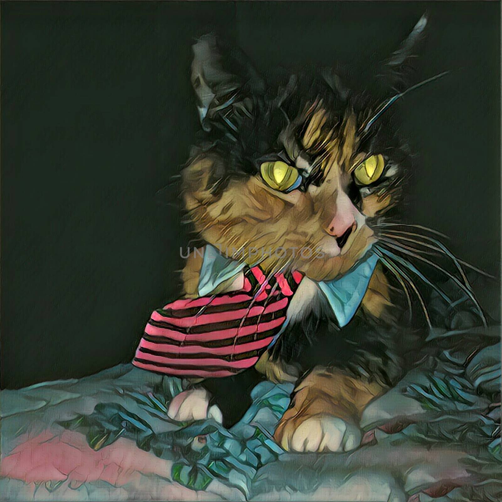 Modern art. Cat in tie.