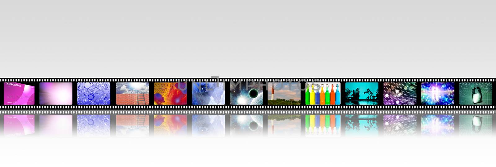 Film strip of surreal and abstract footage. 3D rendering
